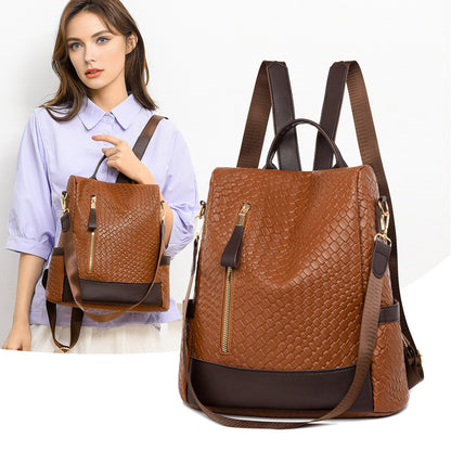 Soft Leather Women's Fashion Woven Backpack