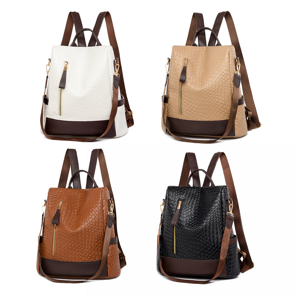 Soft Leather Women's Fashion Woven Backpack