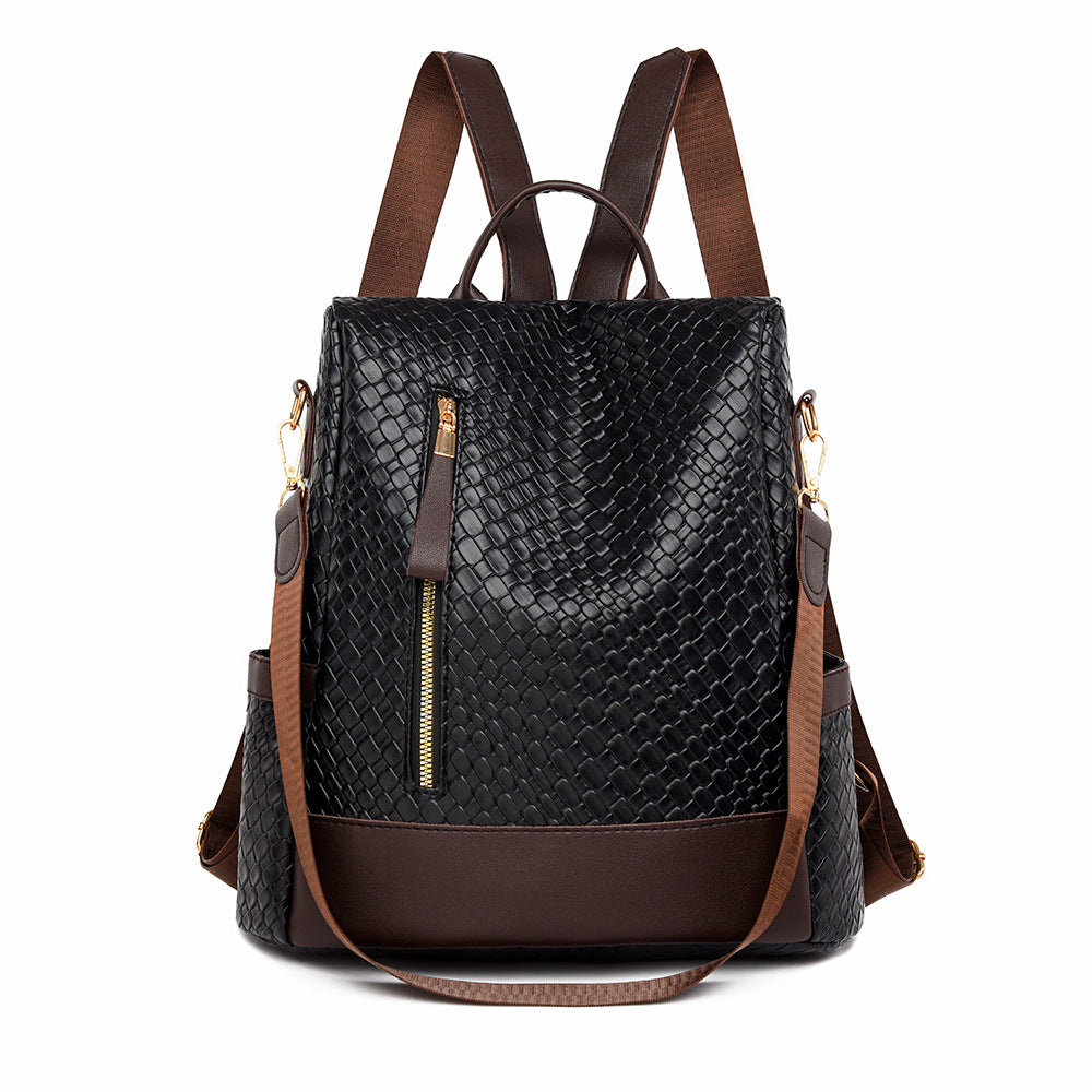 Soft Leather Women's Fashion Woven Backpack